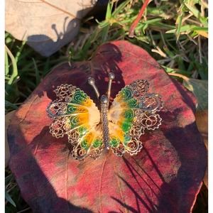 15Vintage Butterfly Brooch |Green and Yellow Butterfly Brooch |Butterfly Jewelry
